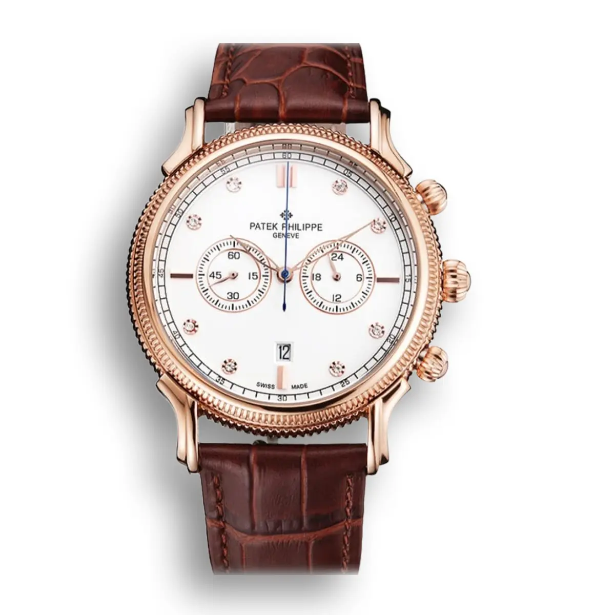 Chronograph White Dial With Diamonds 40 mm, Rose Gold Plated