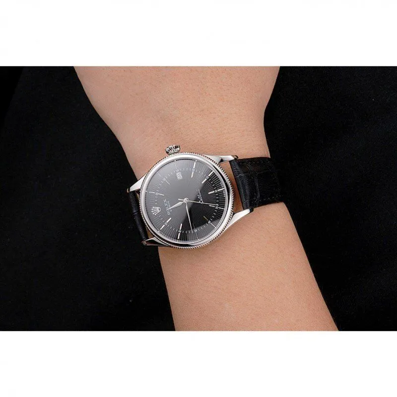 Swiss Cellini Date Black Dial Stainless Steel Case Black Leather Strap