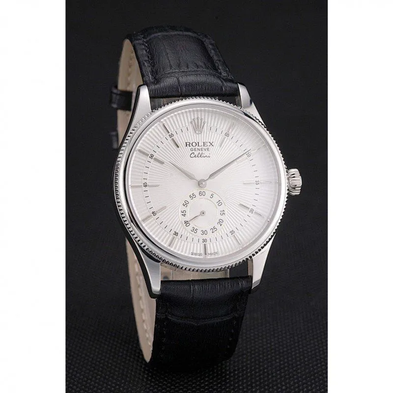 Swiss Cellini White Dial Stainless Steel Case Black Leather Strap