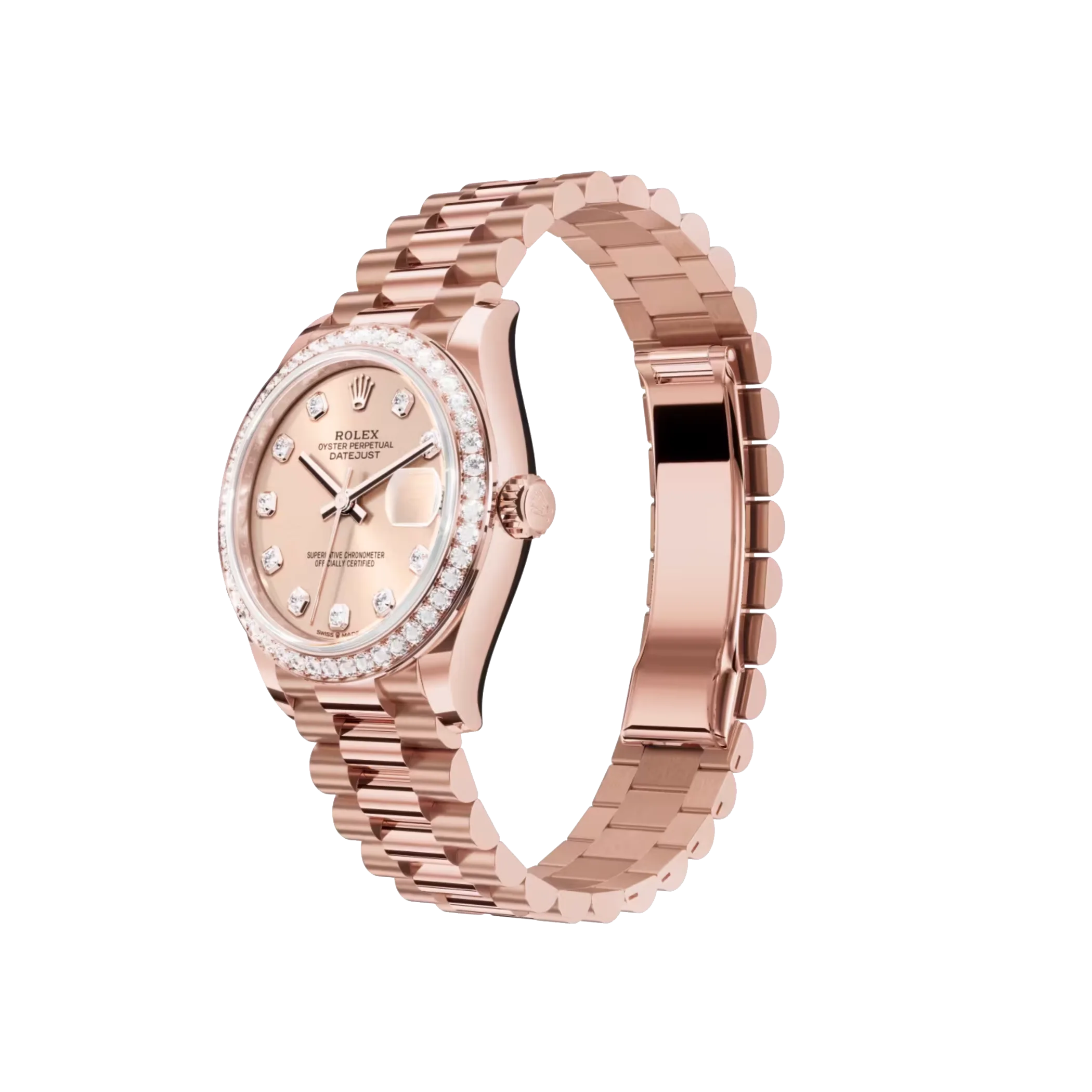 Datejust: Everose gold, rosé colour, diamond-set dial, President bracelet, m278285rbr-0025