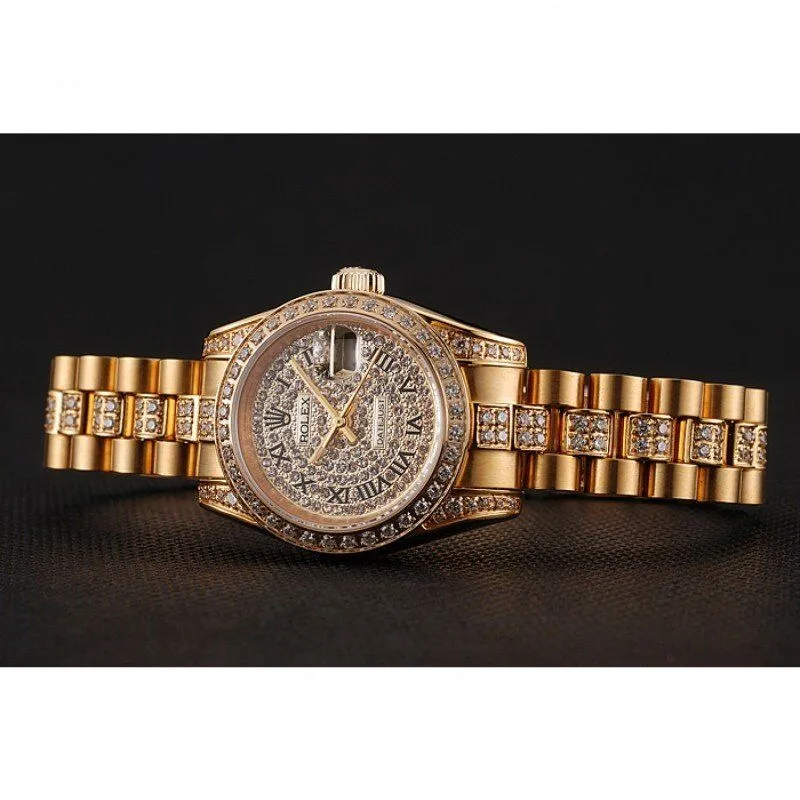 Swiss DayJust Diamond Pave Dial Gold Diamond Bracelet 1453955