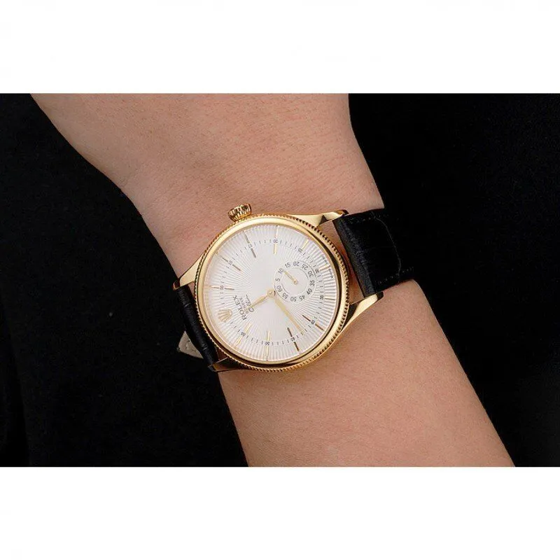 Swiss Cellini White Dial Gold Case Black Leather Strap