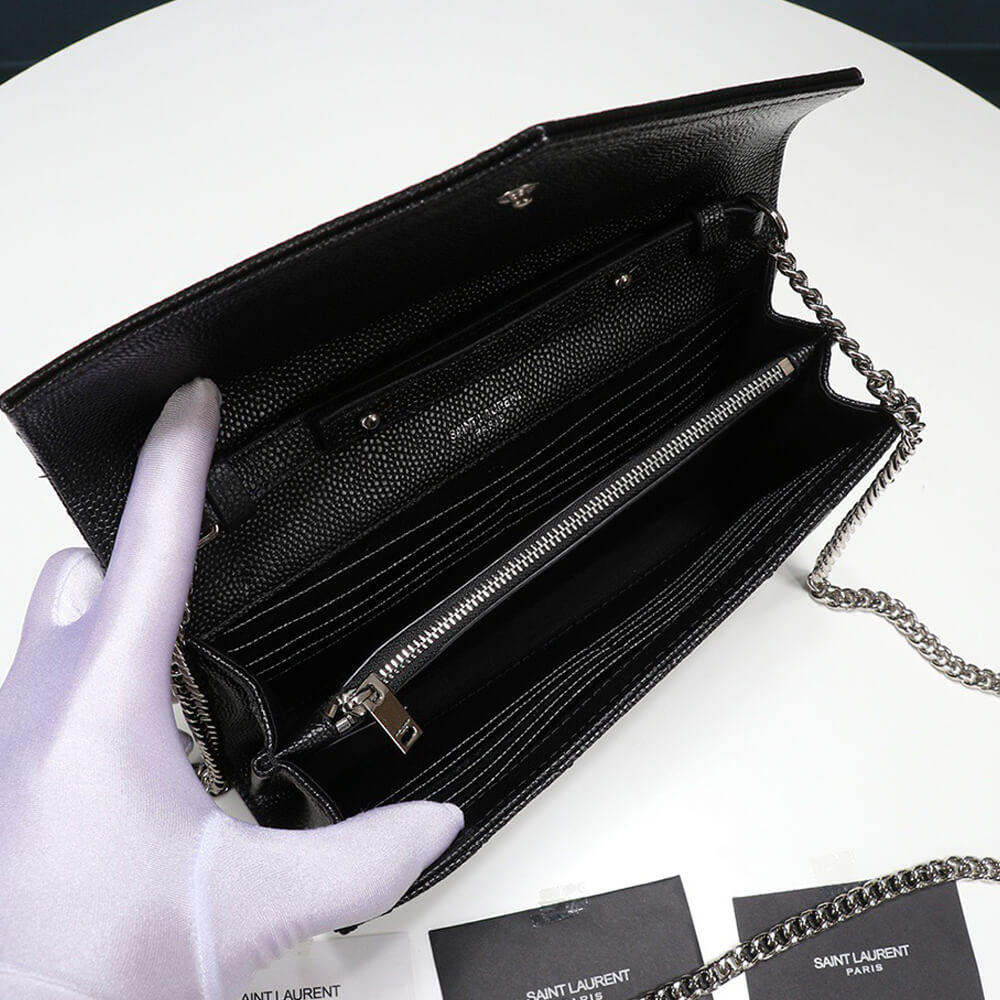 YSL Saint Laurent Chain-strap YSL-plaque grained-leather wallet