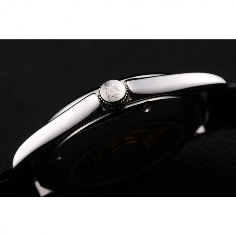 Geneve Calatrava Crystal Studded Dial Black 38 mm, Stainless Steel