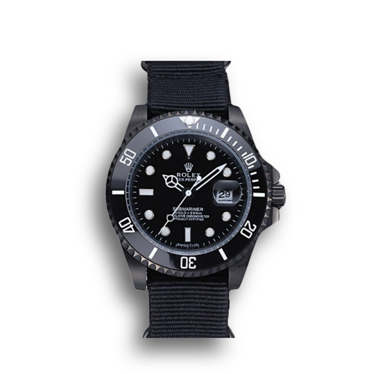 Swiss Submariner Pro-Hunter Black Fabric Strap Black Dial