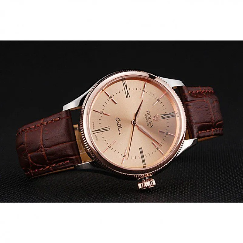Cellini Gold Dial And Bezel Stainless Steel Case Brown Leather Strap 622840