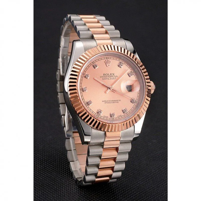 Datejust Rose Gold Dial And Bezel Stainless Steel Case Two Tone Bracelet