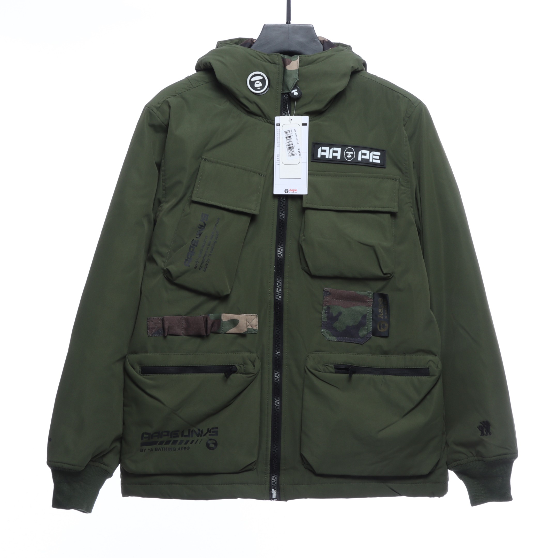 Multi-pocket utility camouflage panel cotton coat