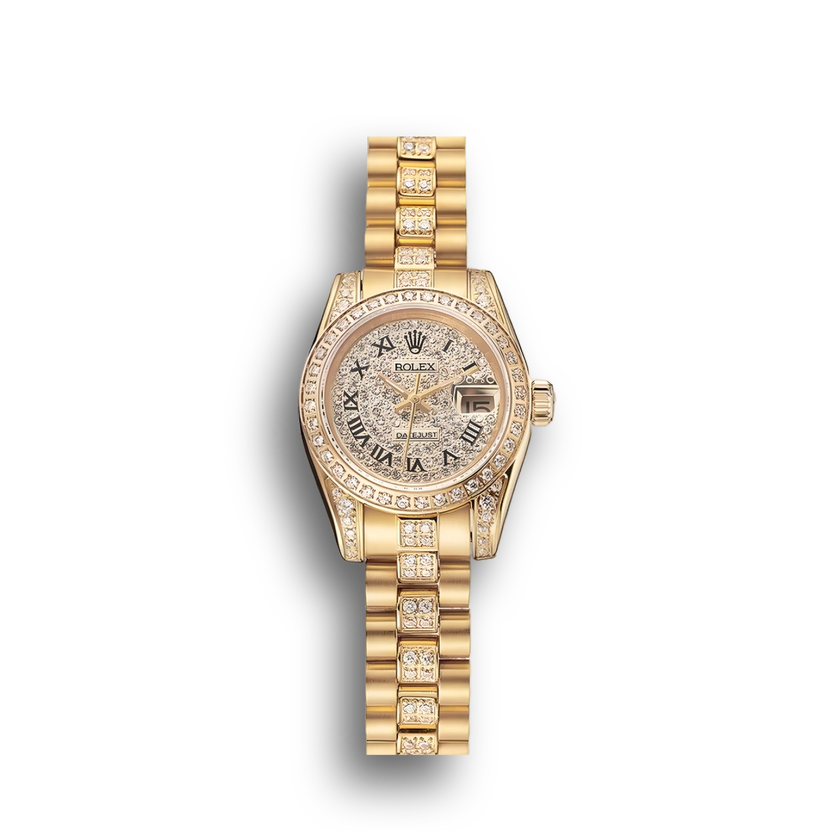 Swiss DayJust Diamond Pave Dial Gold Diamond Bracelet 1453955