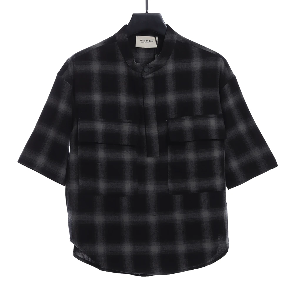 Half buttoned plaid shirt