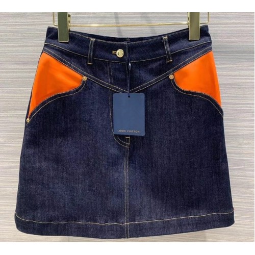 Louis Vuitton Denim Mini Skirt With Leather Patch 1A4YCX