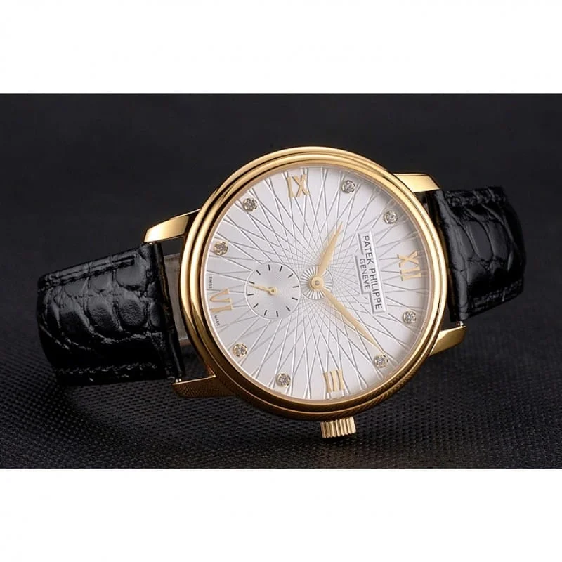 Calatrava White Embossed Dial White 41 mm, Yellow Gold Plated