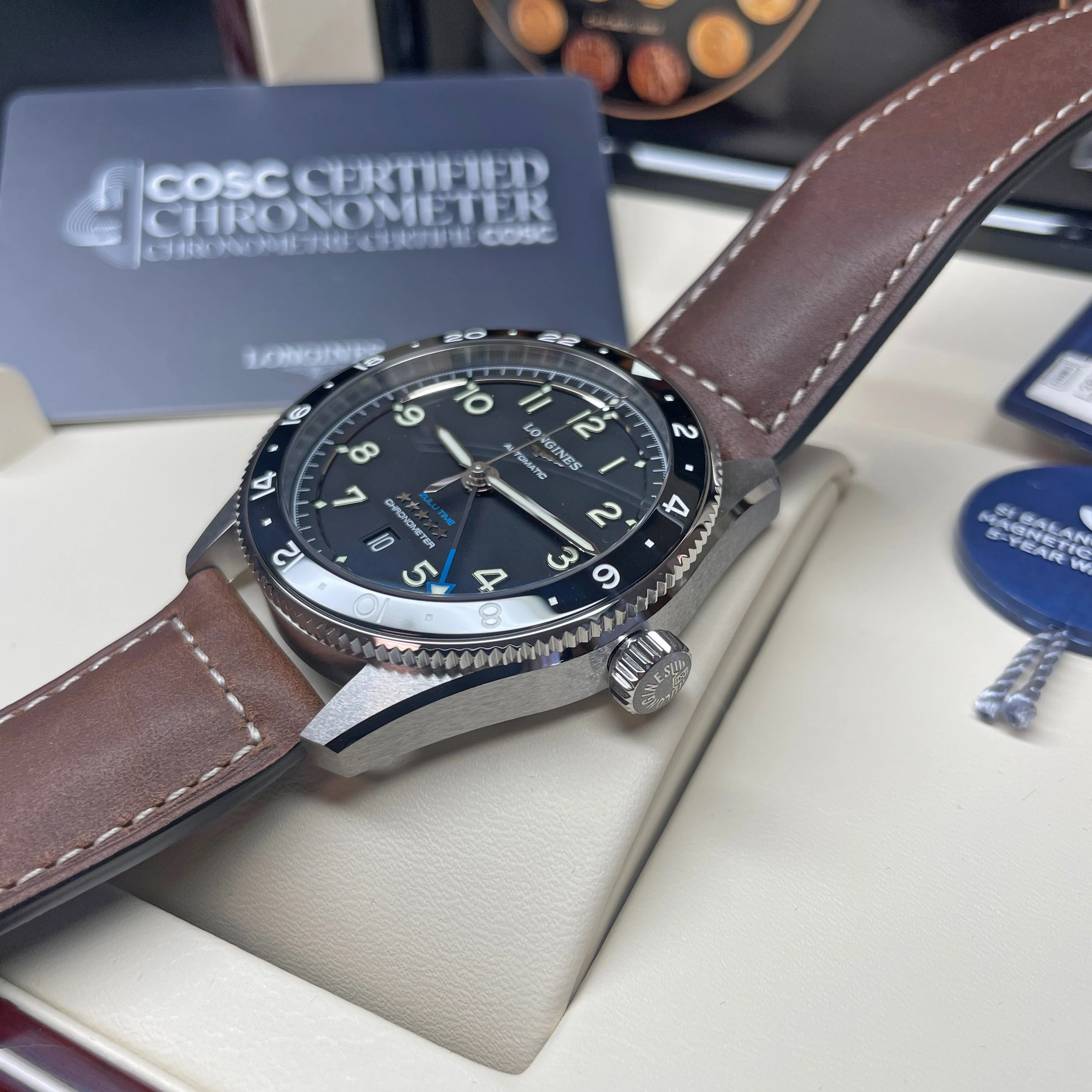 Spirit 42MM Zulu Time GMT Black Leather Steel Watch L38124532