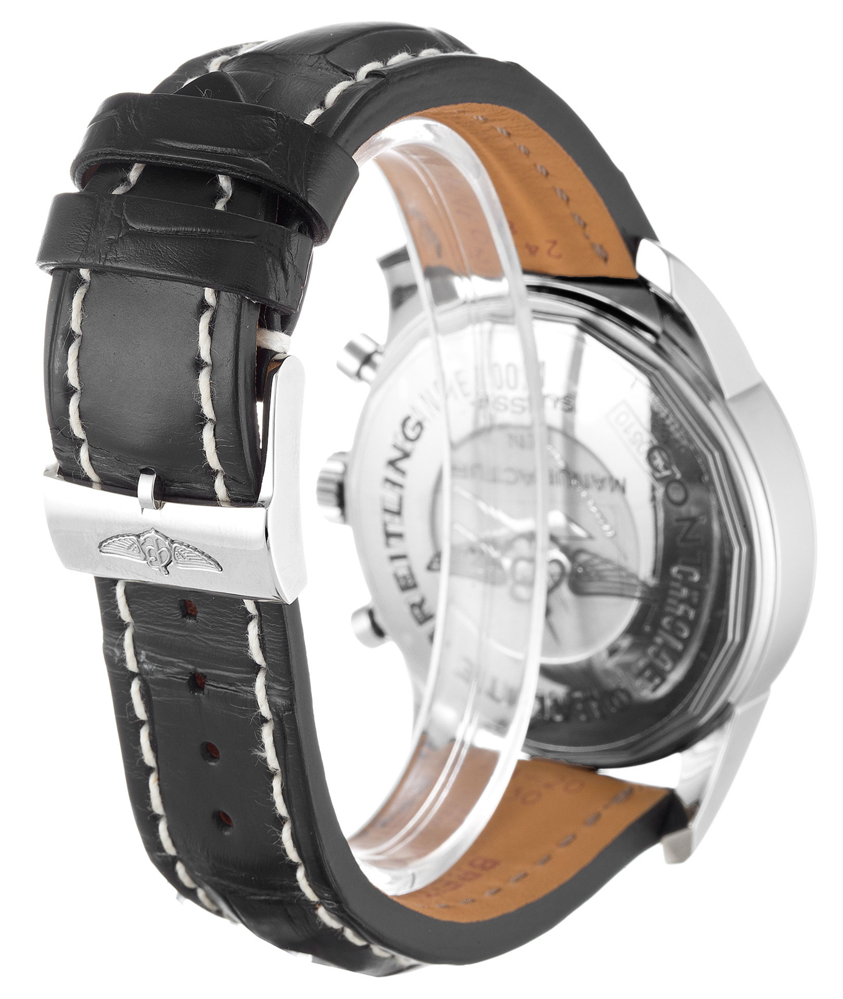 Transocean Chronograph Black Dial Leather Strap AB0510