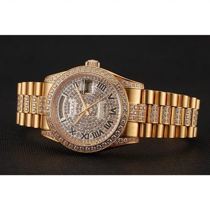 Swiss Day-Date Diamond Pave Dial Gold Diamond Bracelet 1453956