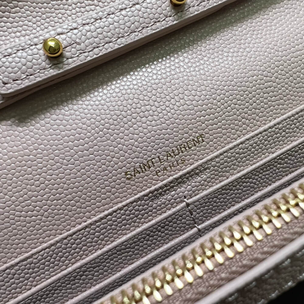 YSL CASSANDRE MATELASSÉ CHAIN WALLET IN GRAIN DE POUDRE EMBOSSED LEATHER