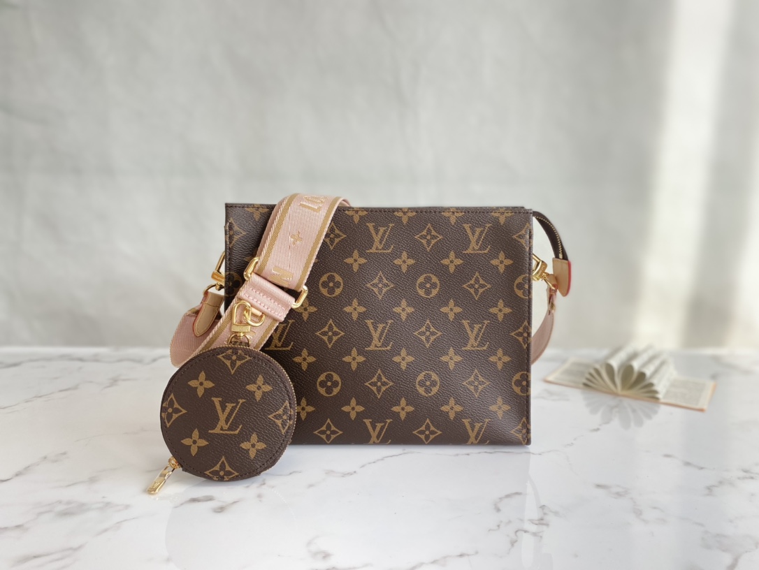 Louis Vuitton Pochette Voyage MM Monogram Macassar Coated Canvas Pink