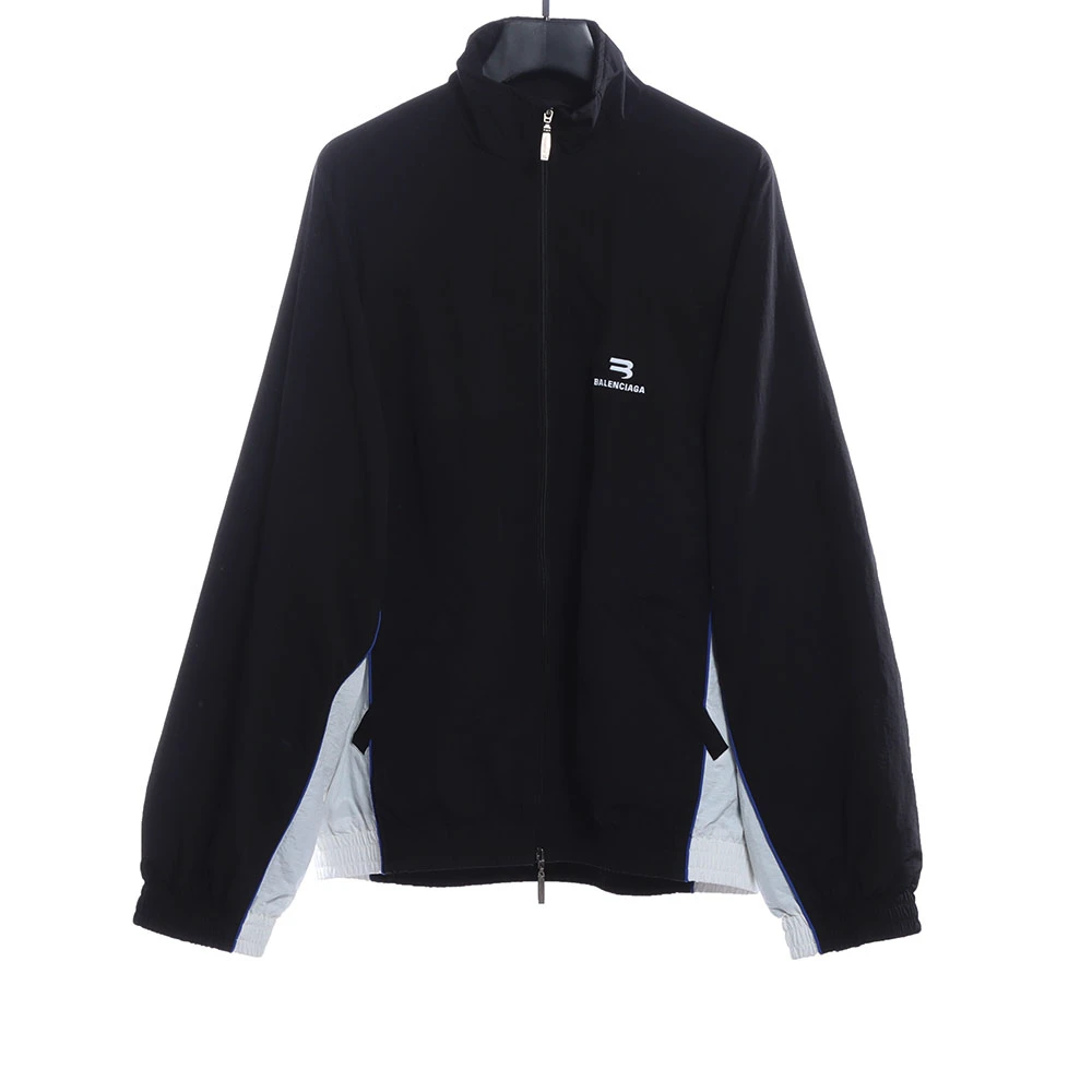 Double hook embroidered black and white paneled jacket