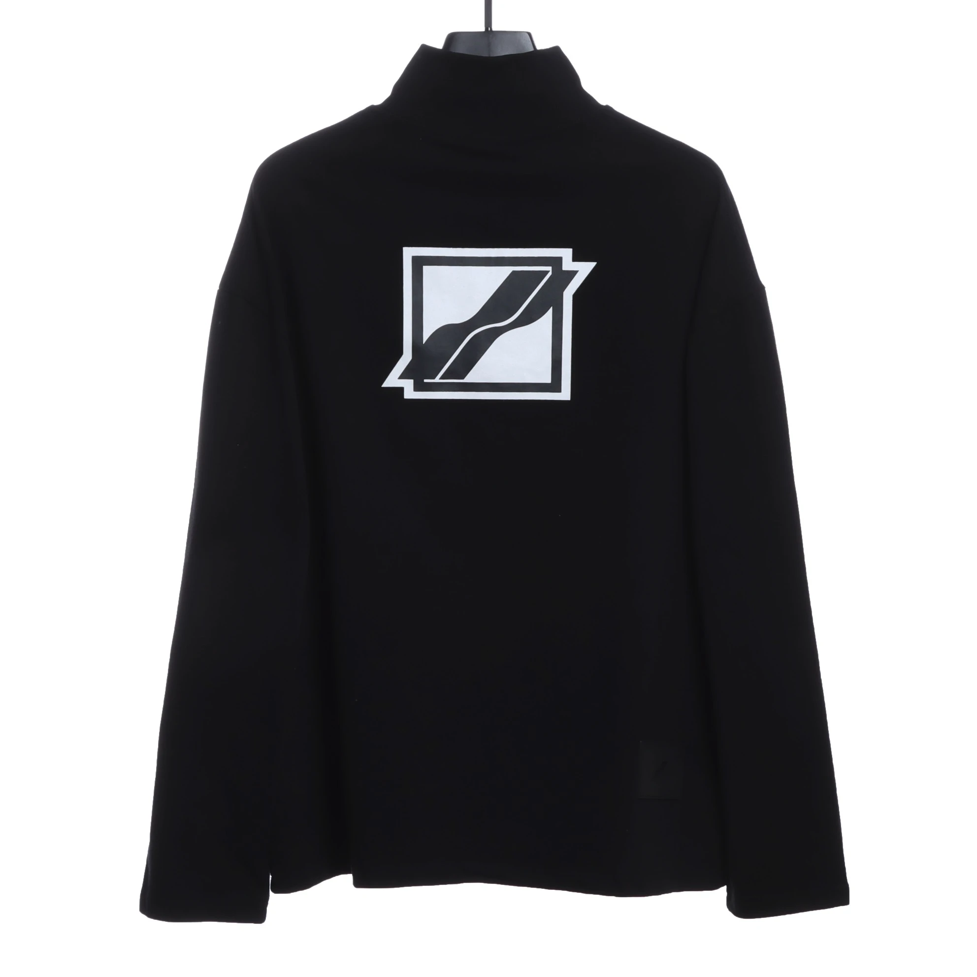 Stand Collar Square Logo Print T-Shirt