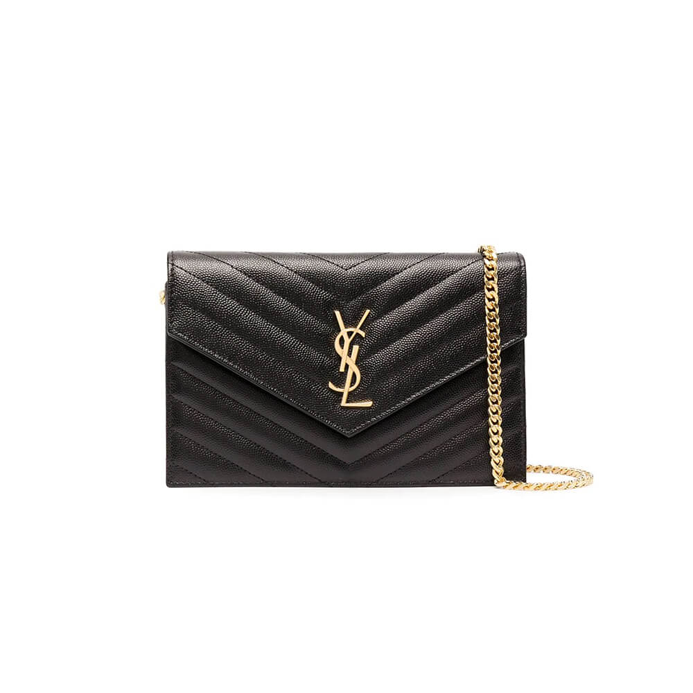 YSL Saint Laurent Chain-strap YSL-plaque grained-leather wallet