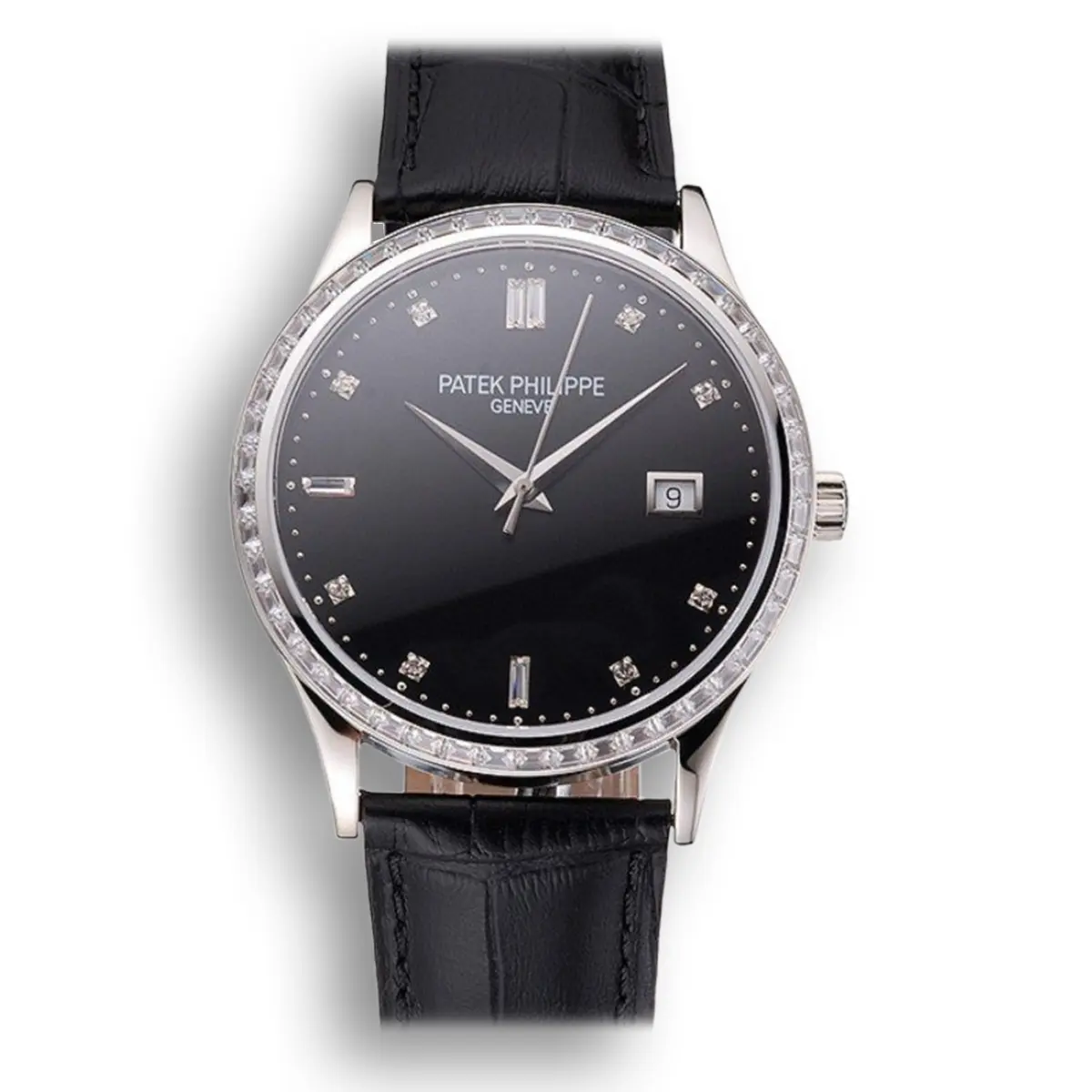 Calatrava Black Dial Diamond 38 mm, Stainless Steel