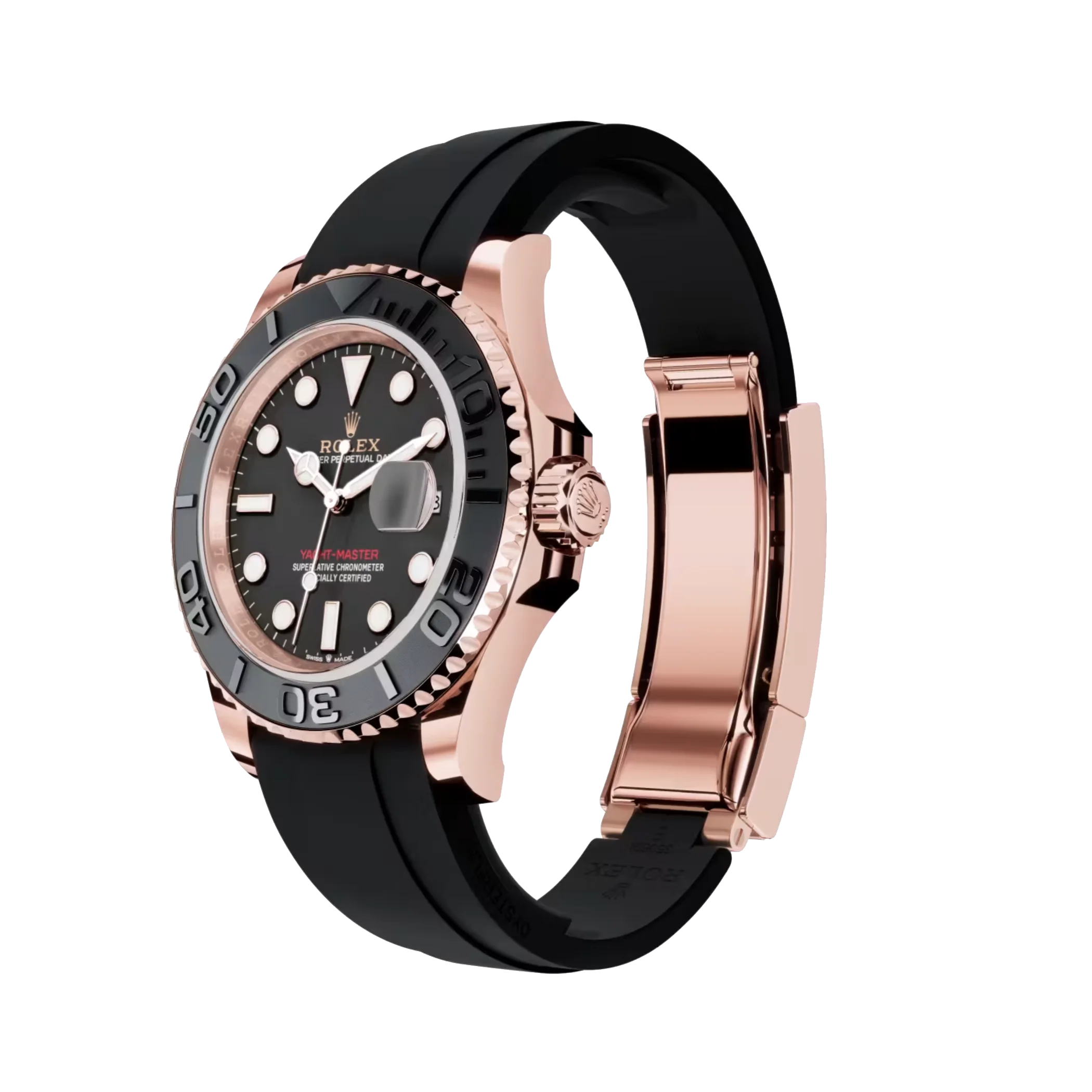 Yacht-Master: Everose gold, Intense black dial, Oyster bracelet, m126655-0002