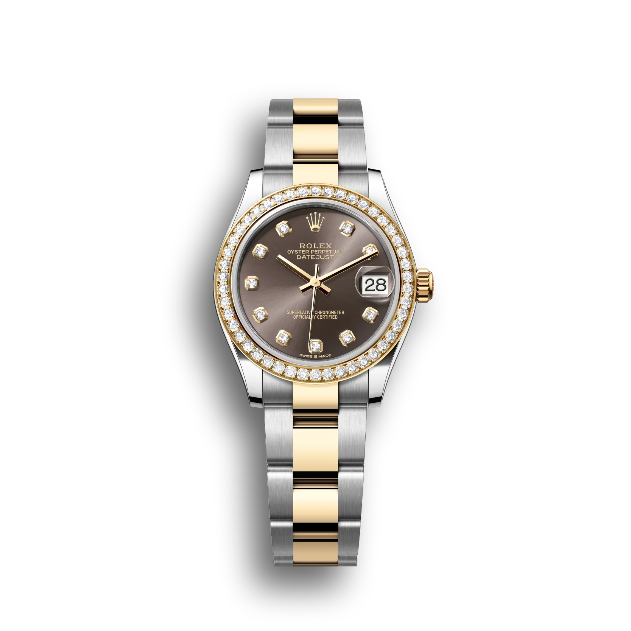 Datejust: Oystersteel and yellow gold, dark grey, diamond-set dial, Oyster bracelet, m278383rbr-0021
