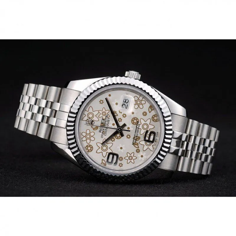 DateJust Stainless Steel Ribbed Bezel Flower Silver Dial 41983
