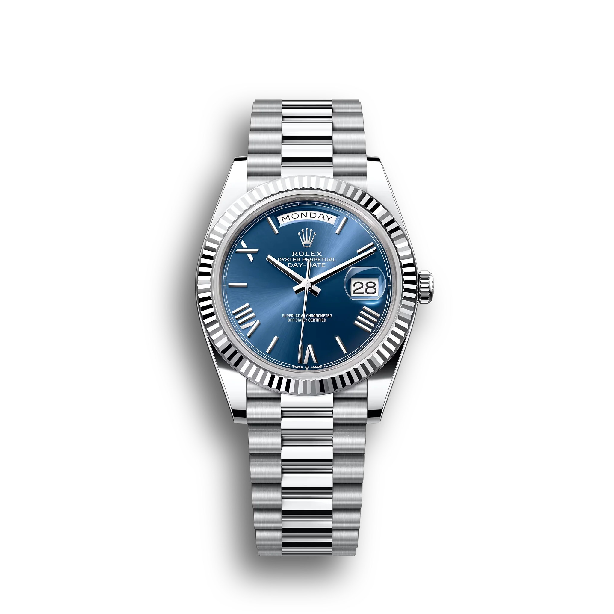 Day-Date: platinum, bright blue dial, m228236-0007