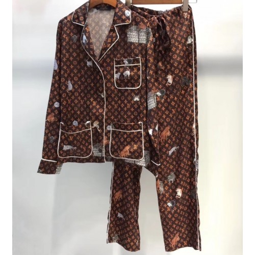 Louis Vuitton Catogram Motif Printed Pyjama Top And Pants Brown