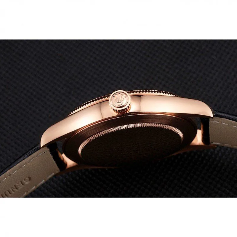 Swiss Cellini Black Dial Rose Gold Case Black Leather Strap