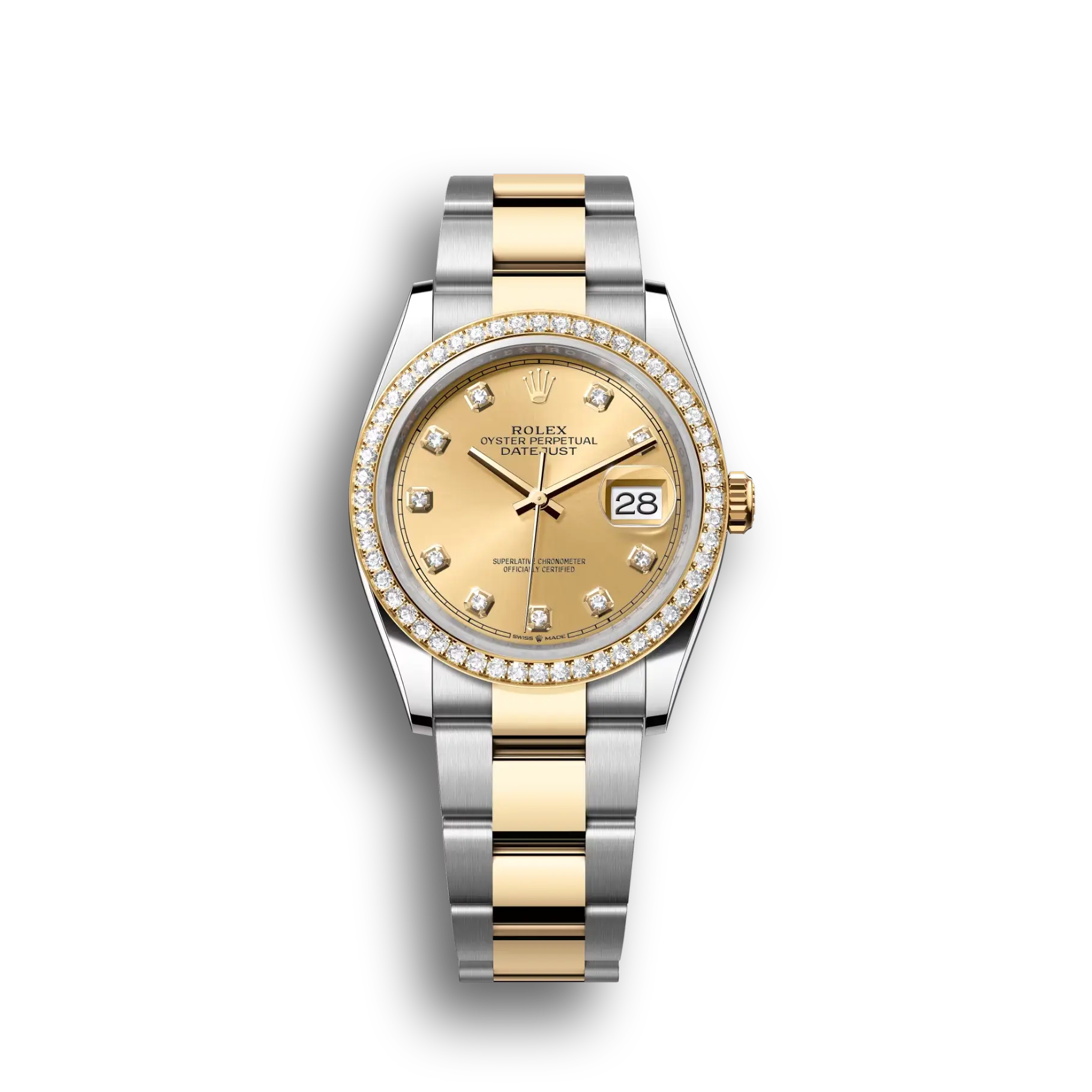 Datejust: Oystersteel and yellow gold, champagne colour, diamond-set, m126283rbr-0004
