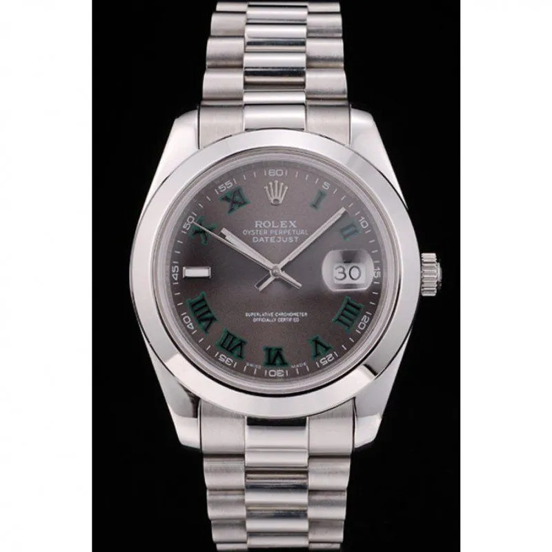 Swiss DateJust Polished Stainless Steel Bezel Grey Dial 42000