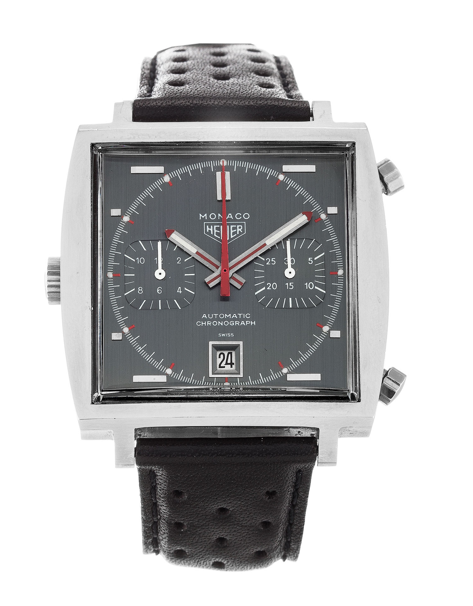 Monaco Black Dial Leather Strap 1133G-37 MM