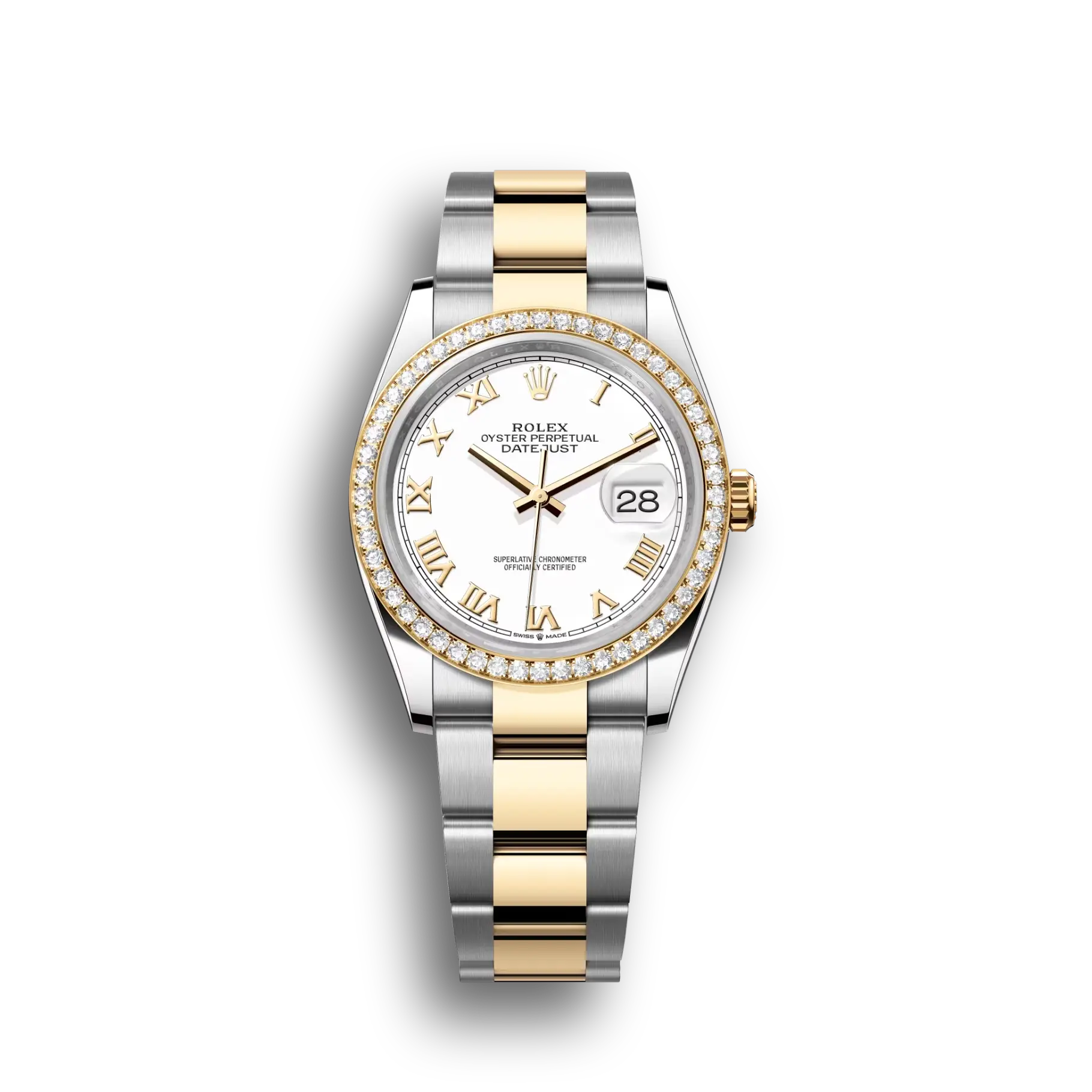 Datejust: Oystersteel and yellow gold, white, m126283rbr-0016