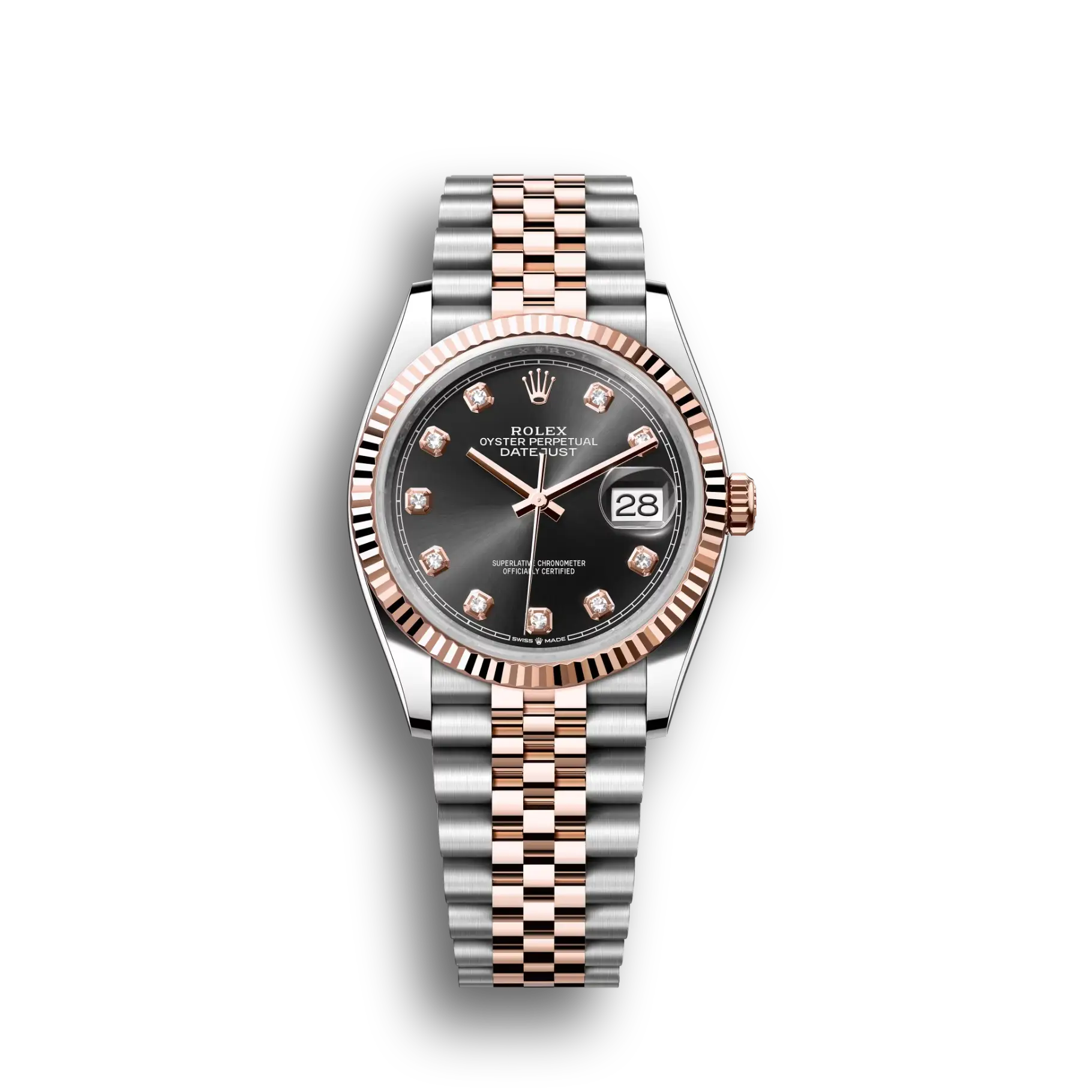 Datejust: Oystersteel and Everose gold, bright black, diamond-set, m126231-0019