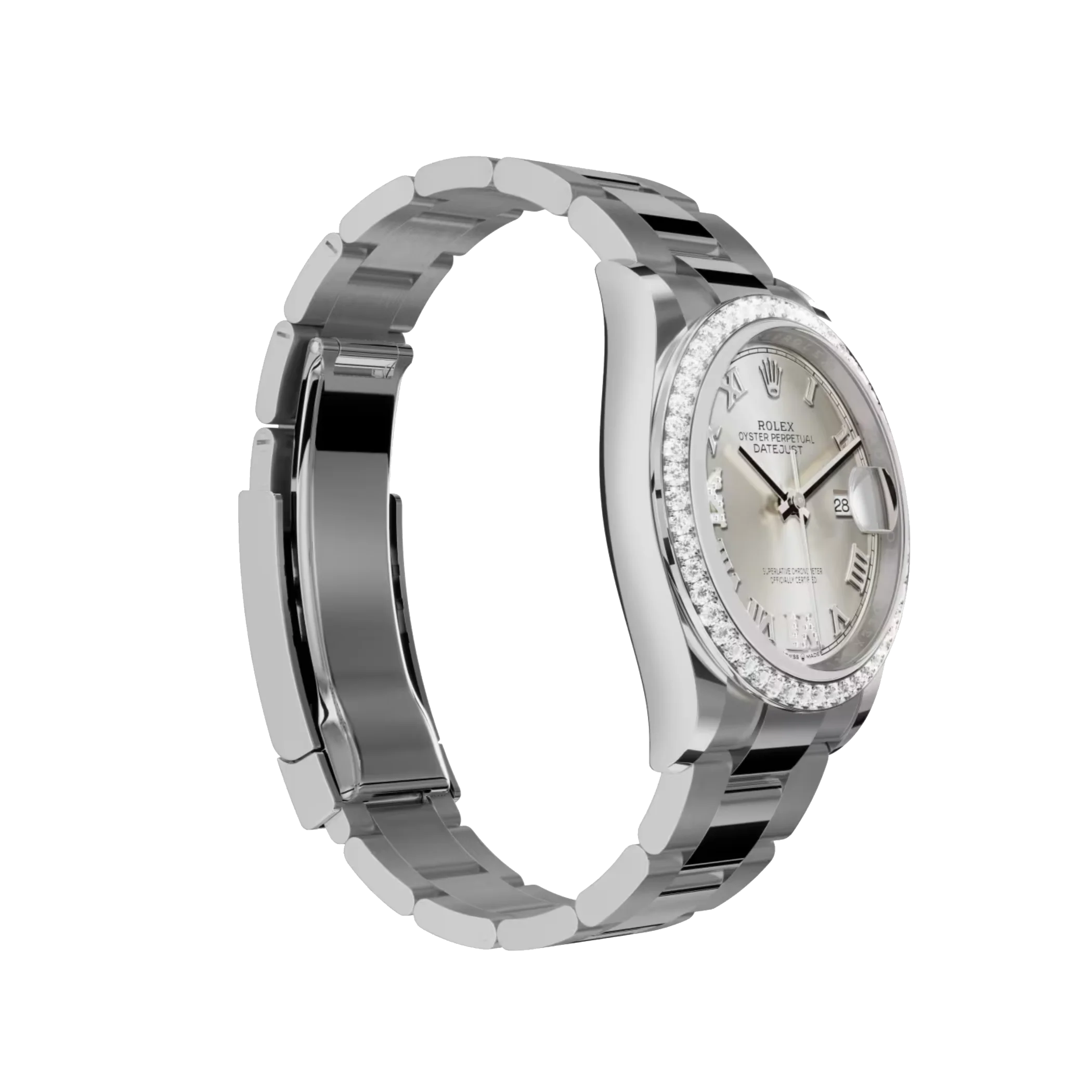 Datejust: Oystersteel and white gold, silver, diamond-set dial, Oyster bracelet, m126284rbr-0022