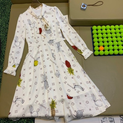 louis vuitton logo printed dress with fruits