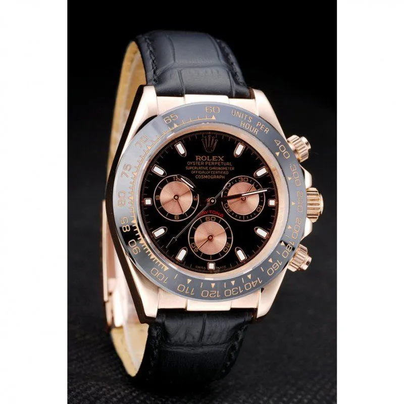 Daytona Rose Gold Case Black Dial Black Leather Strap