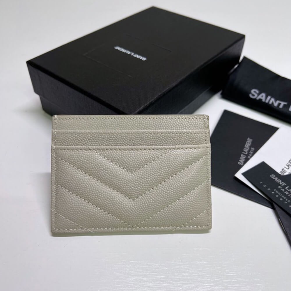 YSL CASSANDRE MATELASSÉ CARD CASE IN GRAIN DE POUDRE EMBOSSED LEATHER