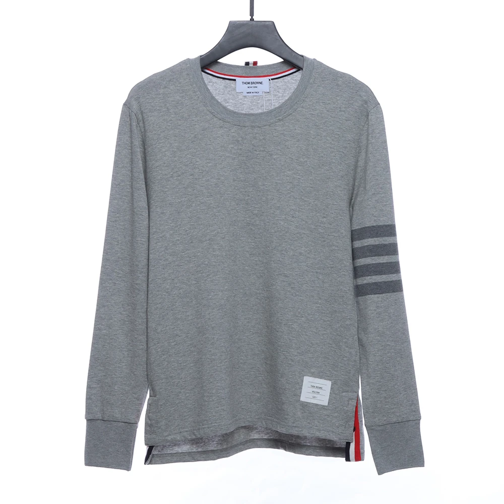 Four-Stripe Cotton Long Sleeve T-shirt (Black/Grey)