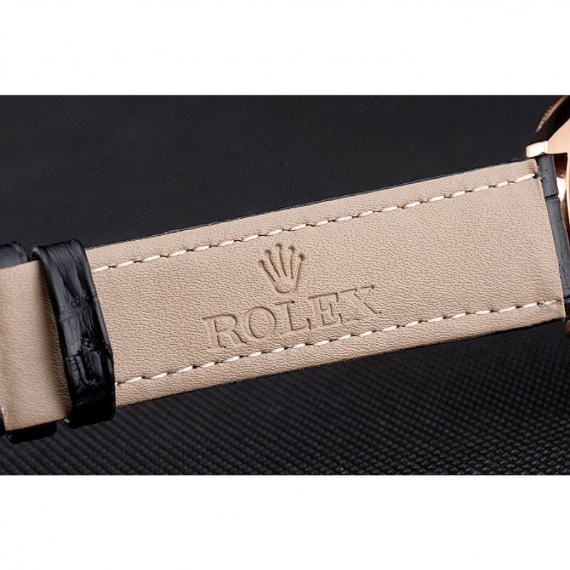 Swiss Cellini Date Black Dial Rose Gold Markings Rose Gold Case Black Leather Strap