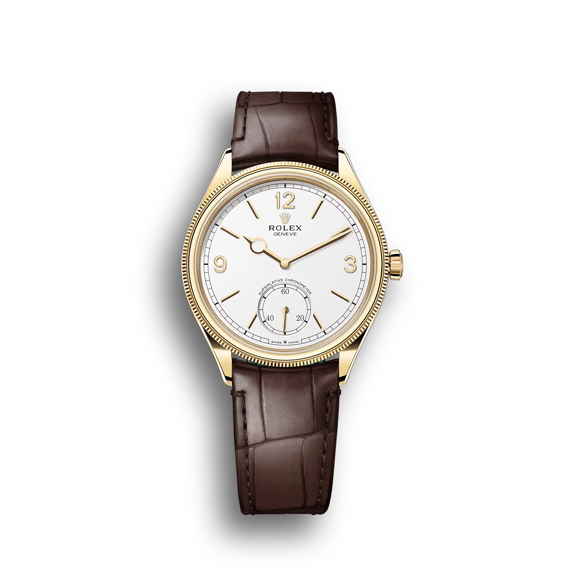 1908: yellow gold with an alligator leather strap, m52508-0006