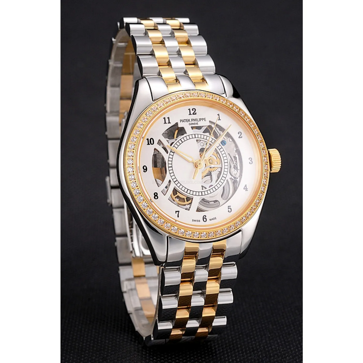 Calatrava Openworked Dial White 37 mm, Steel & Yellow Gold
