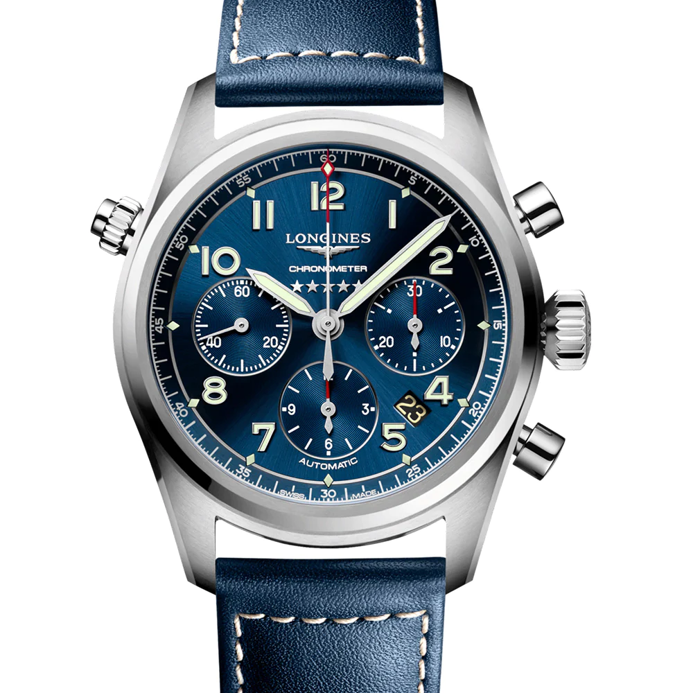 Spirit 42MM Automatic Chronograph Blue Dial Leather Strap Watch L38204930