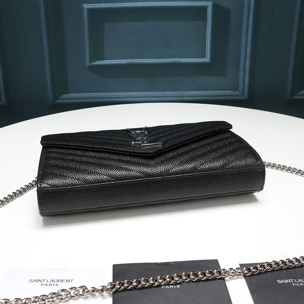 YSL Saint Laurent Chain-strap YSL-plaque grained-leather wallet