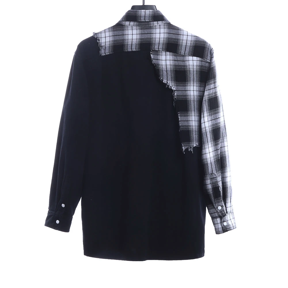 Plaid stitching destroys denim shirt jacket