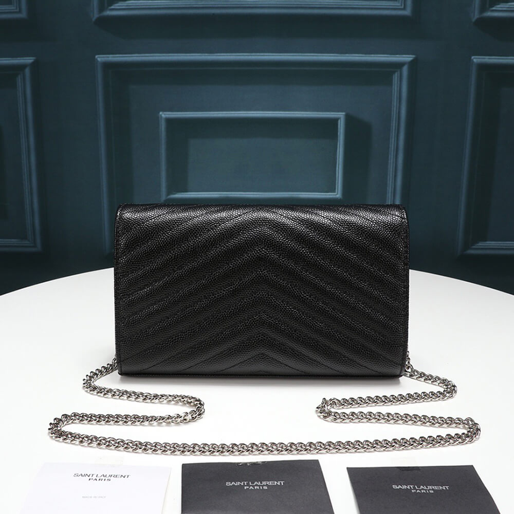 YSL Saint Laurent Chain-strap YSL-plaque grained-leather wallet