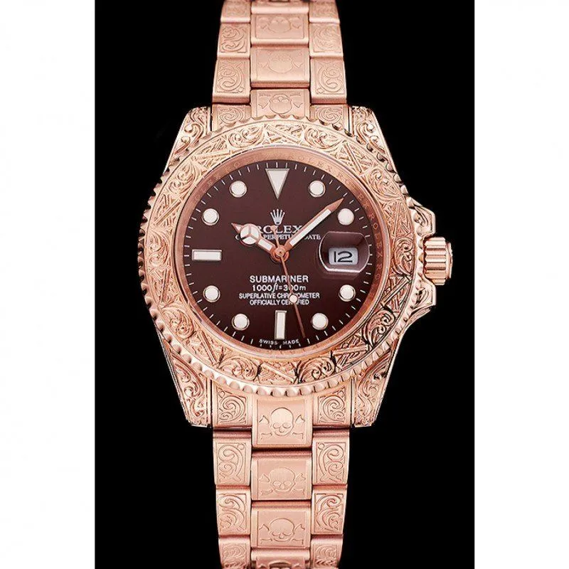 Swiss Submariner Skull Limited Edition Brown Dial Rose Gold Case And Bracelet 1454087