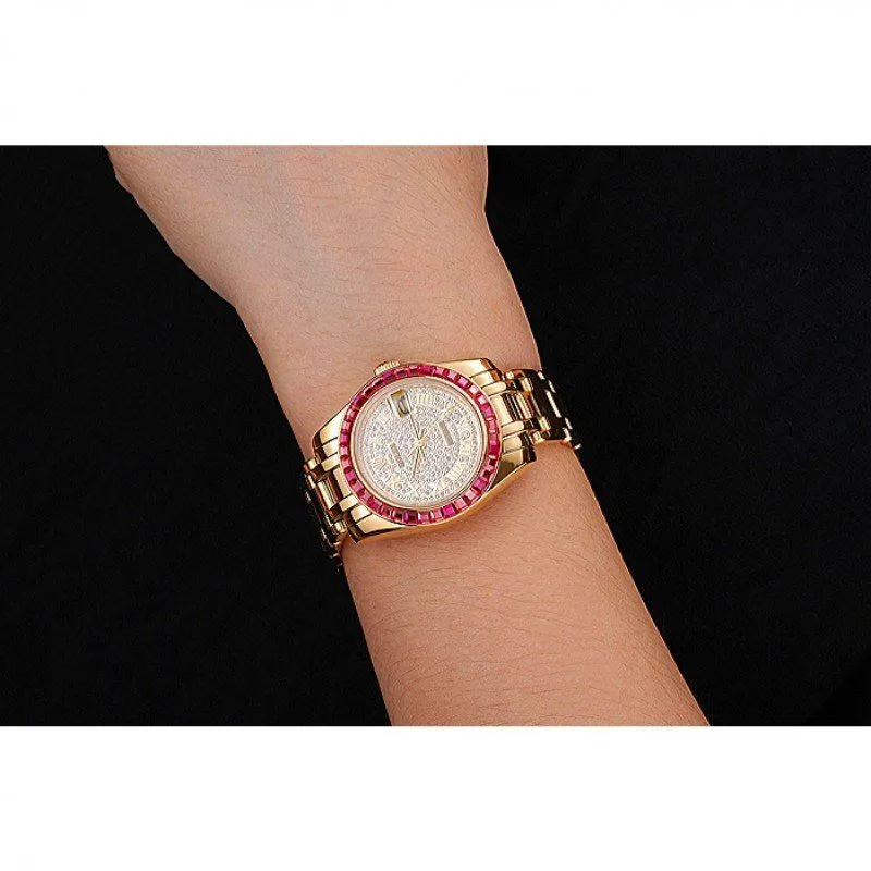 Datejust Diamond Dial Pink Jewels Bezel Gold Case And Bracelet 622835